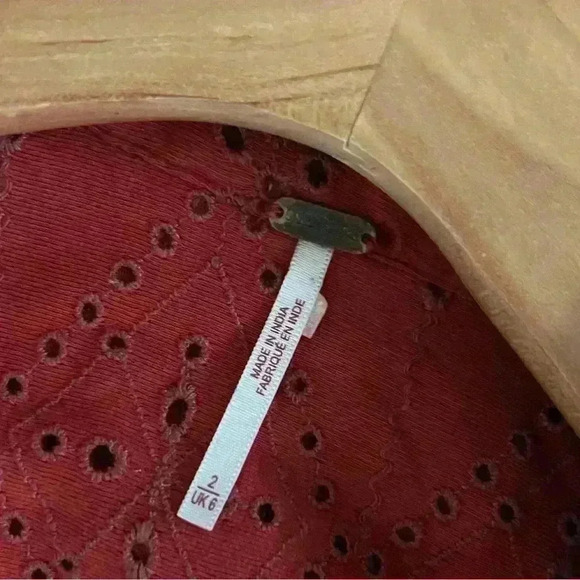 Free People Set The Tone Eyelet Jumpsuit in Rust Combo Size 2 - Picture 7 of 8